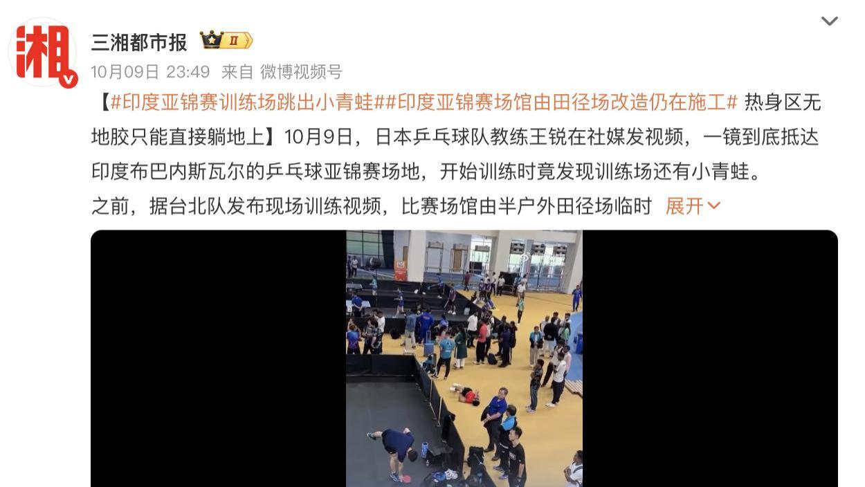 注意安全！王楚钦孙颖莎印度参赛遇考验：蝙蝠青蛙入侵+遭遇暴雨