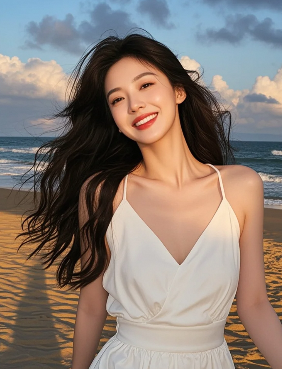 独行于落日熔金处，长发与白裙是唯一的伴侣