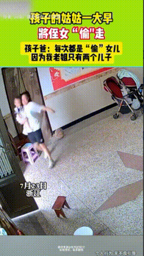 不可思议！浙江。一萌娃姑姑一大早来，将侄女“偷”走，一路小跑上了车，爸爸：每次来