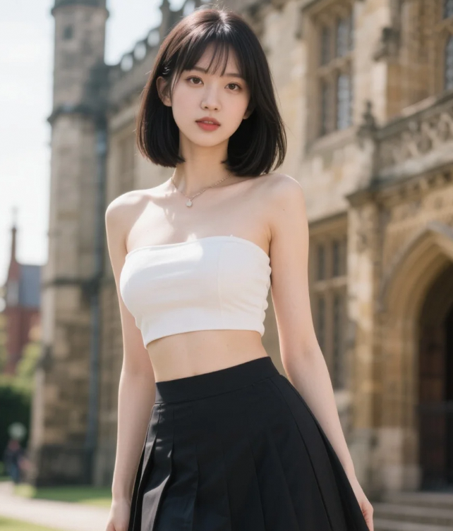 英伦街头，阳光洒在她微卷的发梢
