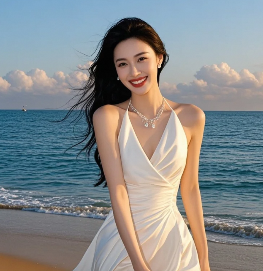 长发飘在晚风里，像一首自由诗