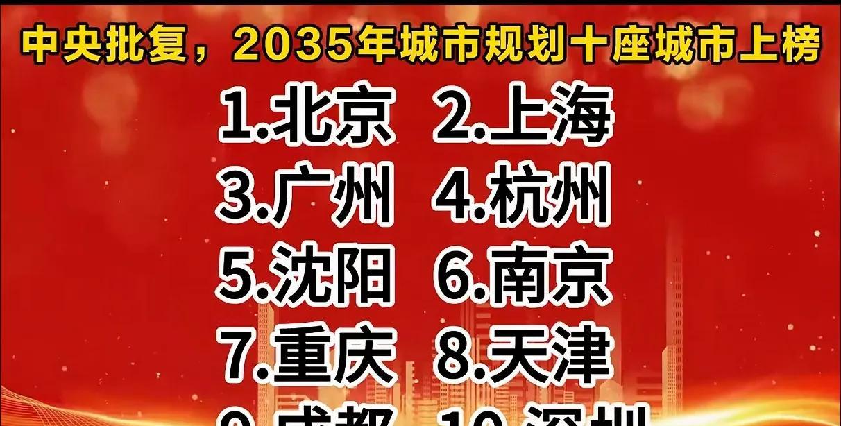 今天网上看到纳入国家2035城市规划的10个城市，大家认为靠谱吗？
天津和深圳，