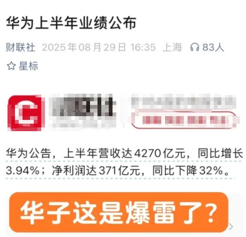 华为H1净利下滑32%，是被寒武纪抢走业务吗？
华子到底发生了什么，上半年的业绩