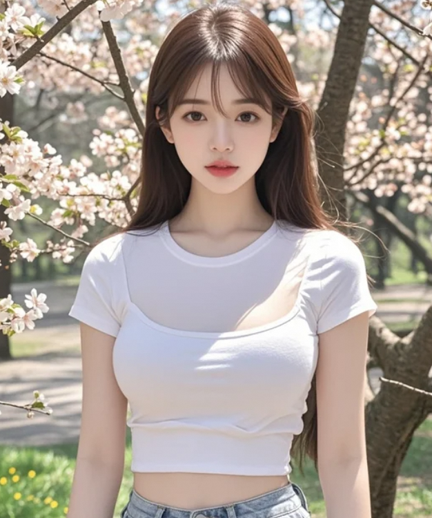 樱花树下的她，像是从画中走出来的一般