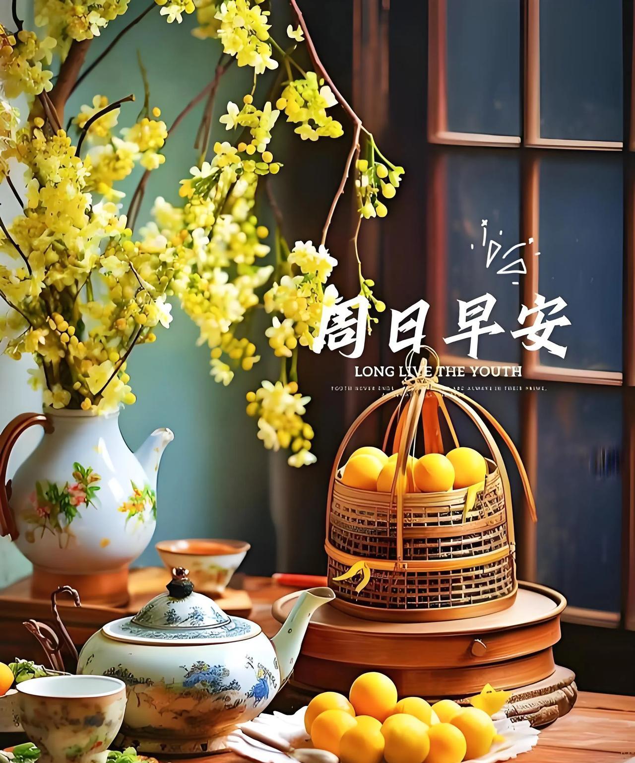 闲揽晴光，慢品茶香消俗虑，
静听鸟语，轻摇竹影享清欢。