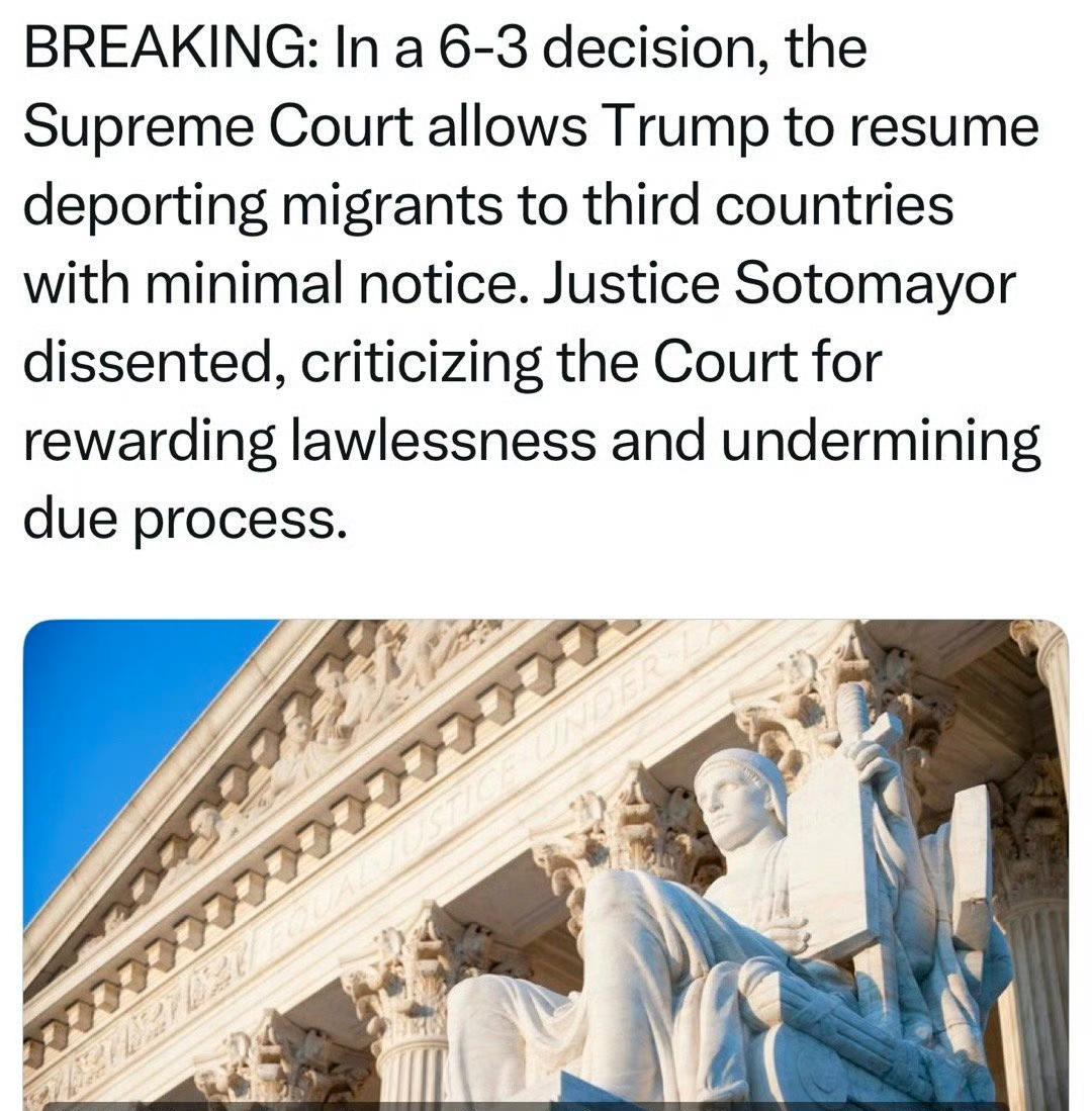 美国高法6-3裁决: 政府可以不走正常法律程序，将有犯罪纪录的非法移民驱逐到非本