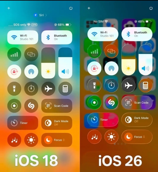 iOS18 vs iOS26，哪边的下拉栏更好看？