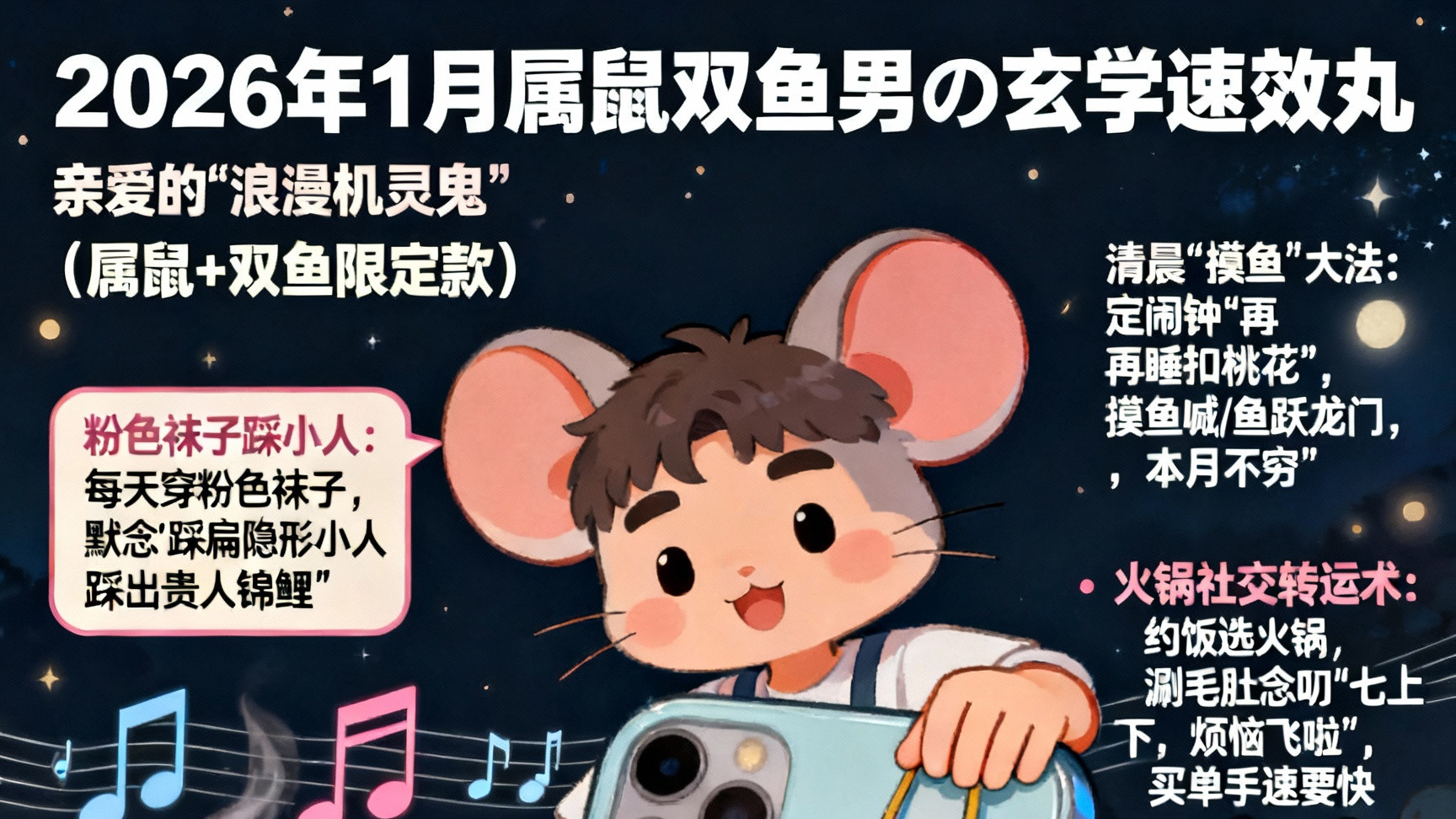 论玄开运指南：2026年1月属鼠双鱼男の玄学速效丸