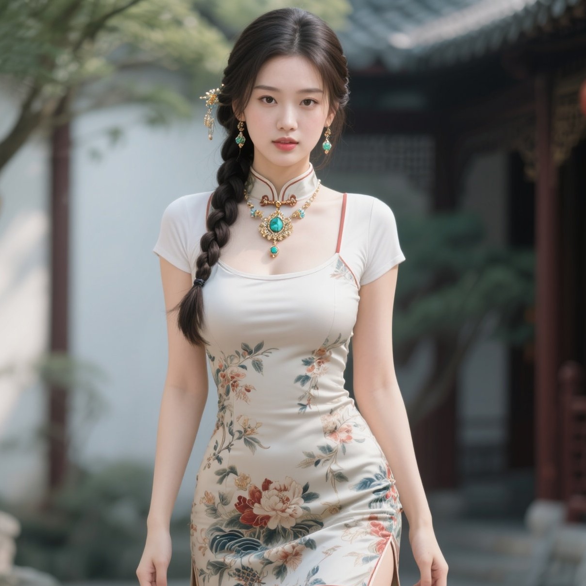少妇婀娜旗袍香，体态丰盈醉夕阳