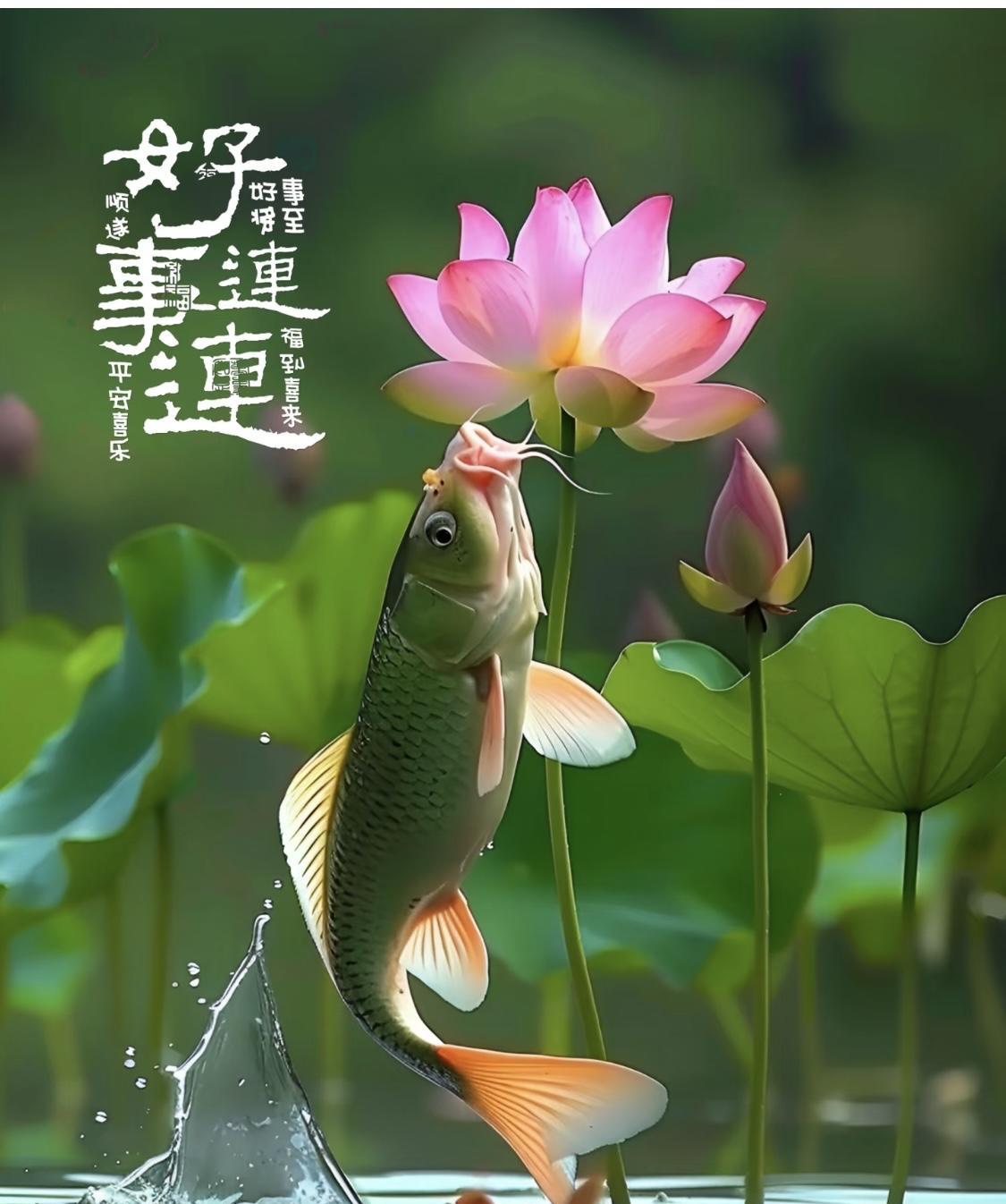 #早上風景詩分享# 
翠蓋田田映碧穹，
粉腮朵朵舞熏風。 
游魚戲葉穿梭里，
宿