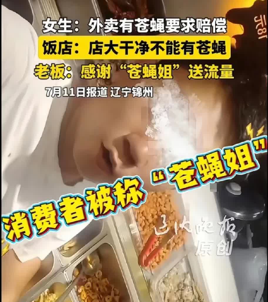 这种算吃白食吗？辽宁锦州，女子点外卖发现有苍蝇，向商家索赔1000元未果，被老板