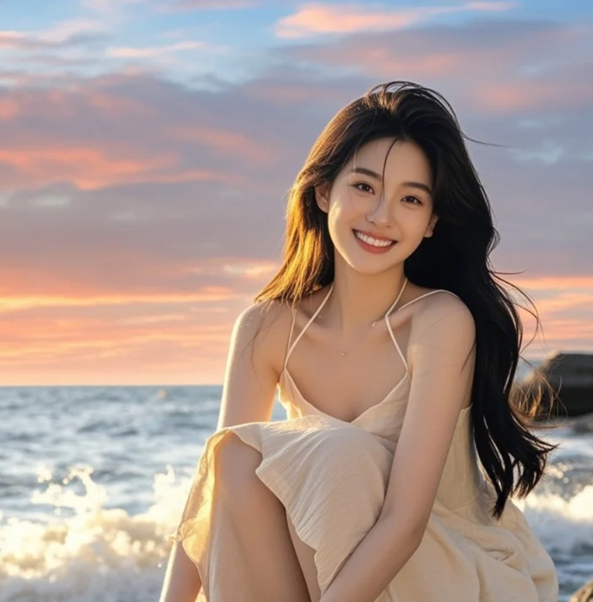 穿着白裙子去海边写真，结果被一只寄居蟹抢了镜