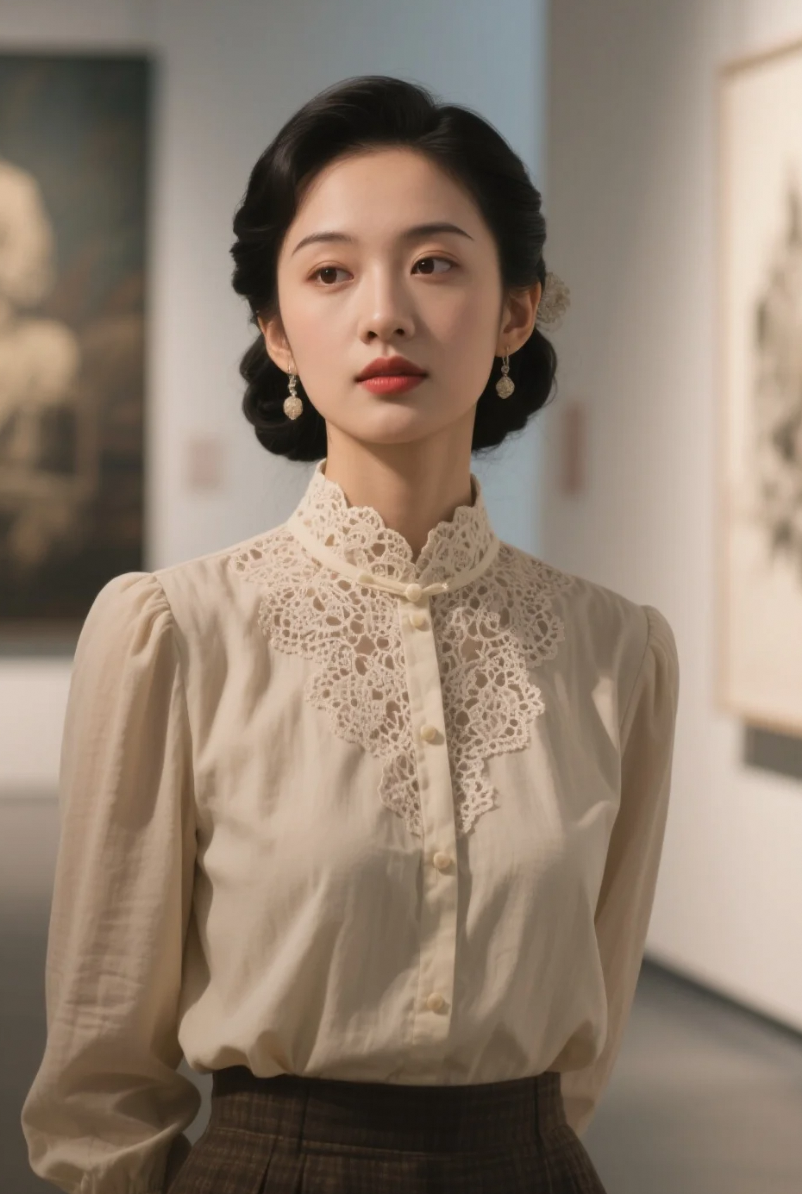 她站在画前，却比画更让人移不开眼