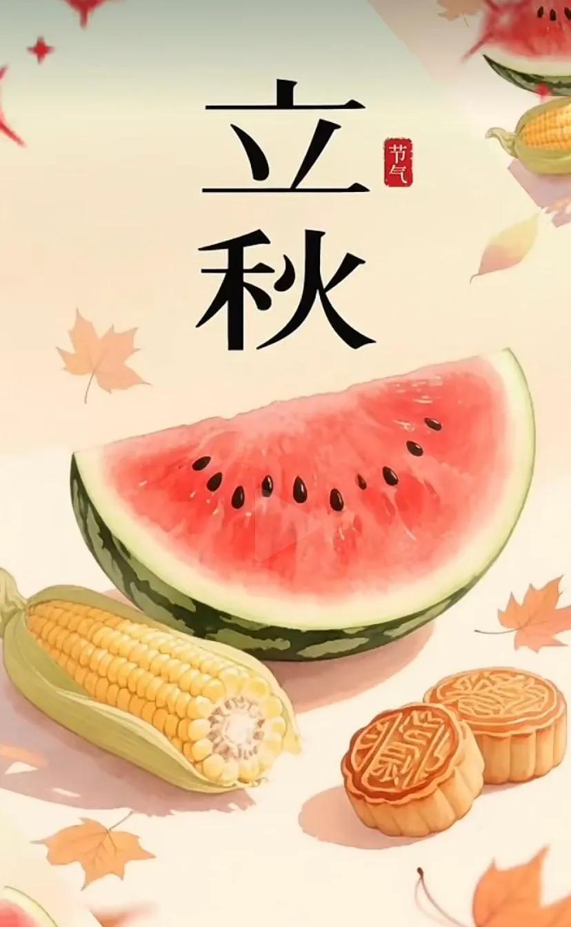 立秋时节，水果香甜，月饼团圆。