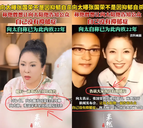 张国荣不是因为抑郁而自杀的？

向太满是愧疚，透露他最后一通电话打给自己，急切地