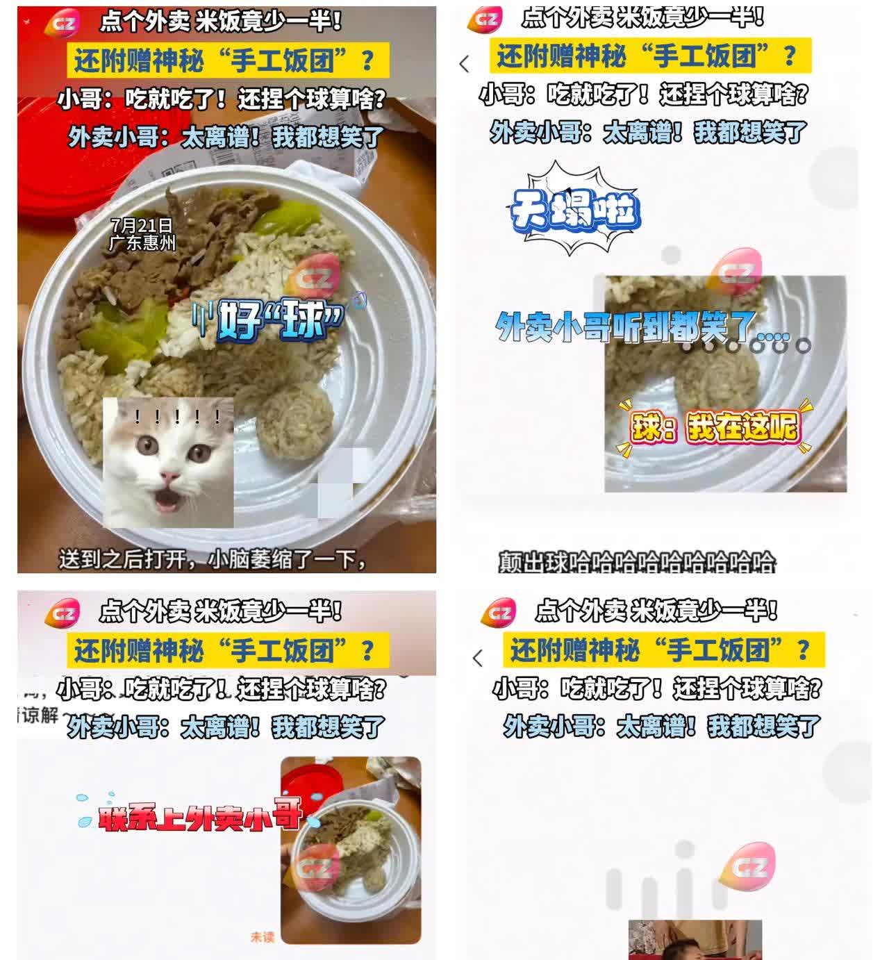 广东一小伙点个外卖，米饭直接少一半，还多出个神秘“手工饭团”！小哥：“捏个球这算