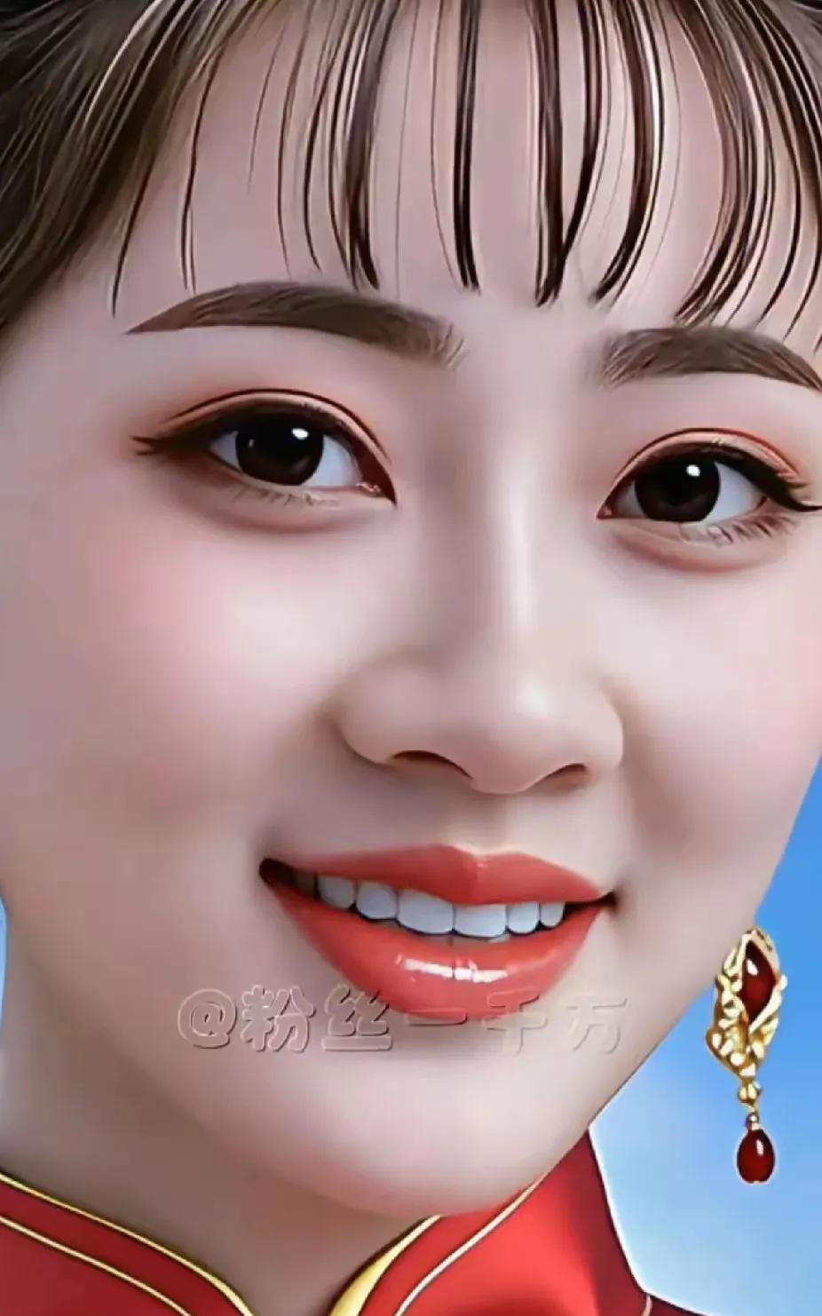 端庄高雅气质贤，
蛾眉凤眼展娇颜。
琼鼻朱唇旺夫相，
……请友续句
【如花似玉赛