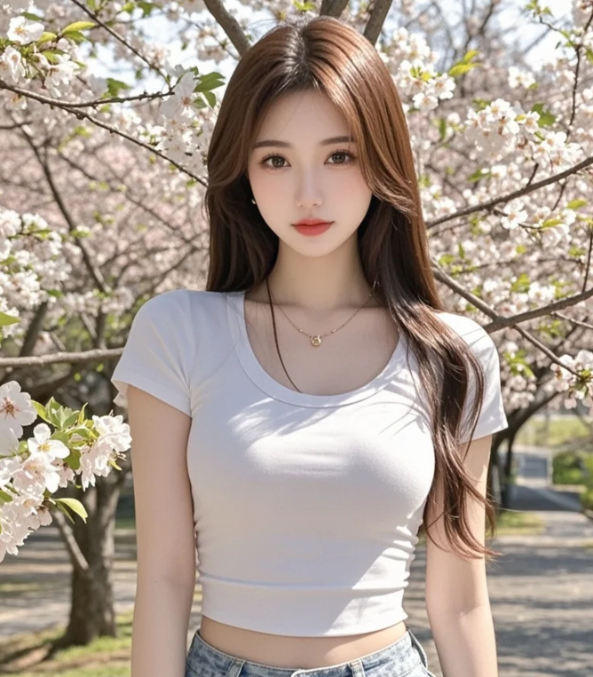 樱花树下的她，像是从画中走出来的一样