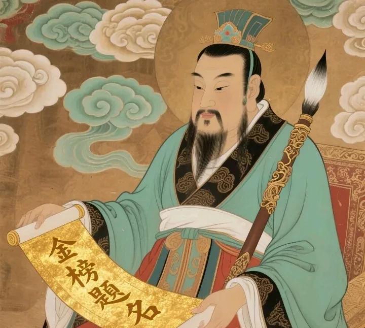 文昌帝君捧写着“金榜题名”的金榜来了，家里有娃迎考试的快接住这份好运，愿他们进考