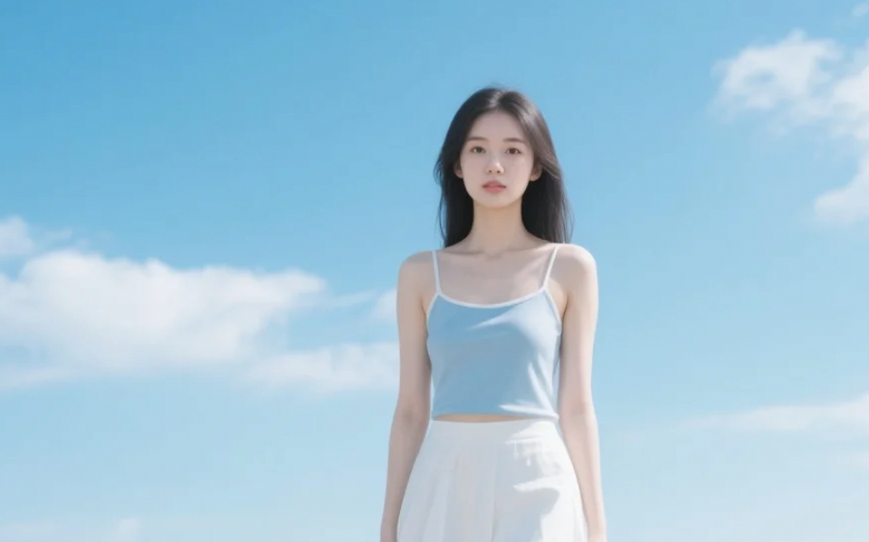 阳光洒落海滩，她的身影是最动人的夏日篇章