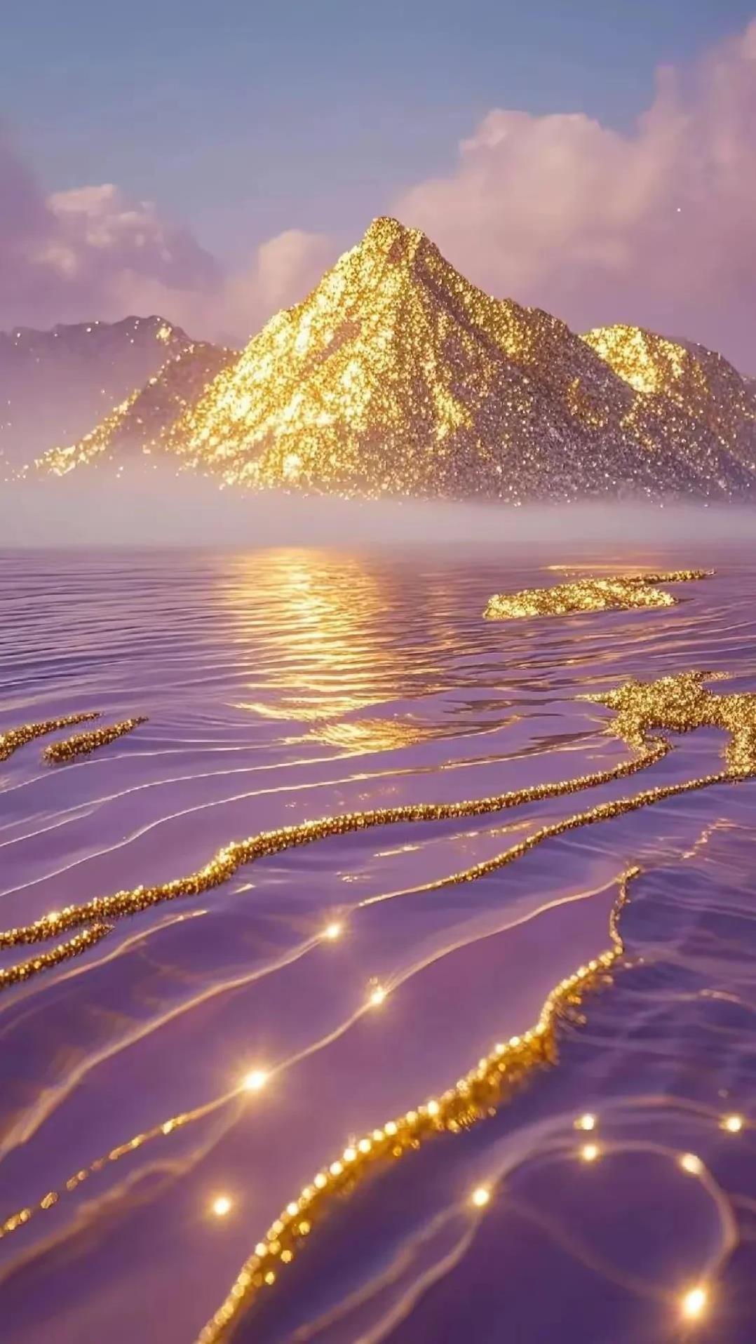 金光映碧波，山川共辉映。