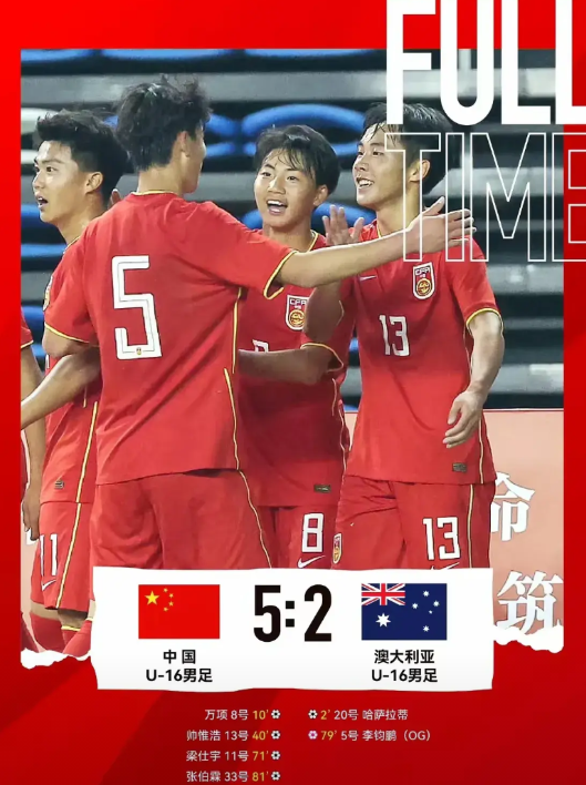 中国u16国足夺冠了！昨天中国u16国家队5比2大胜澳大利亚u16勇夺呼和浩特兴