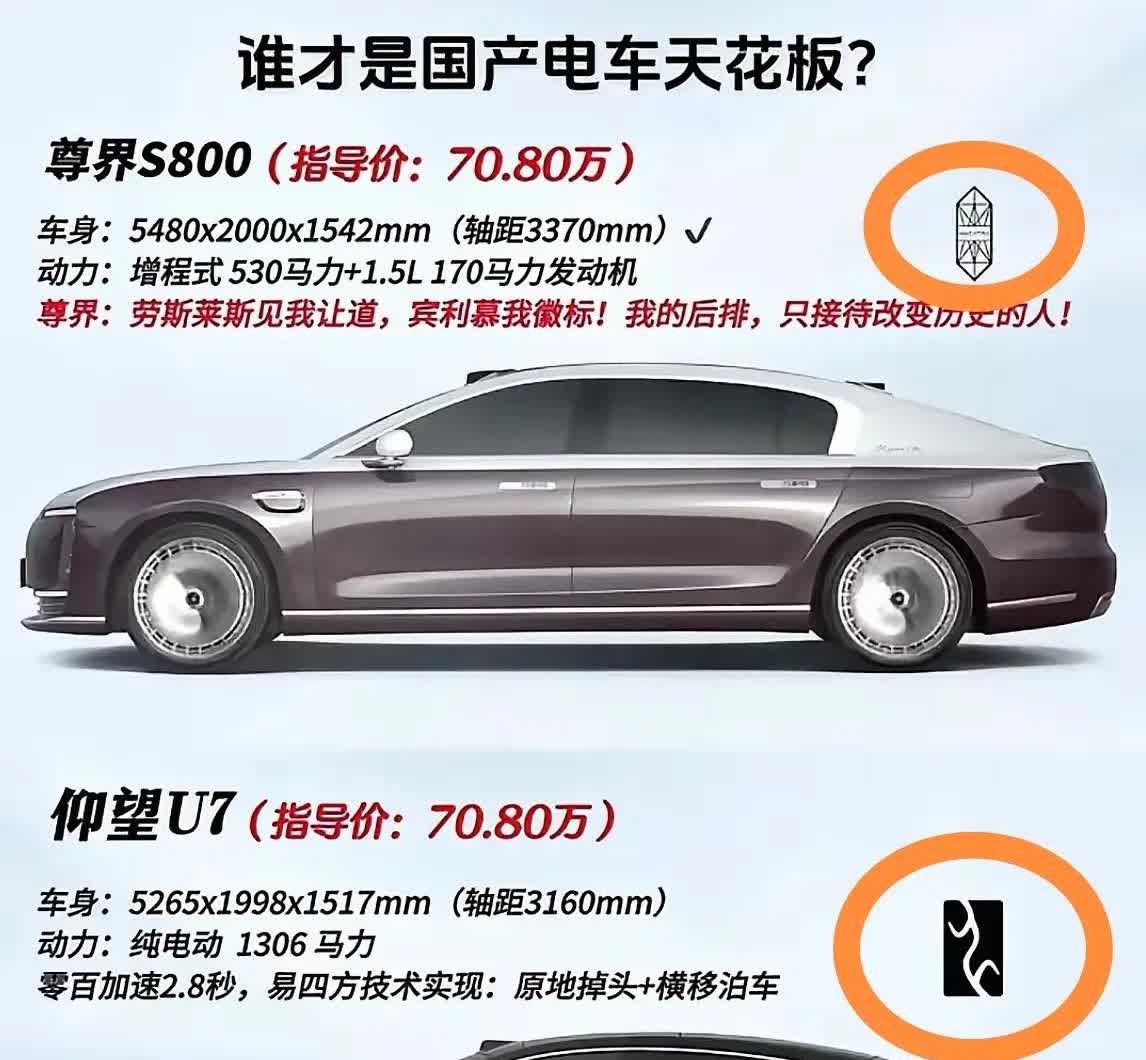 尊界S800和仰望U7，谁才是电车天花板？

国产新能源汽车发展太过迅猛，电