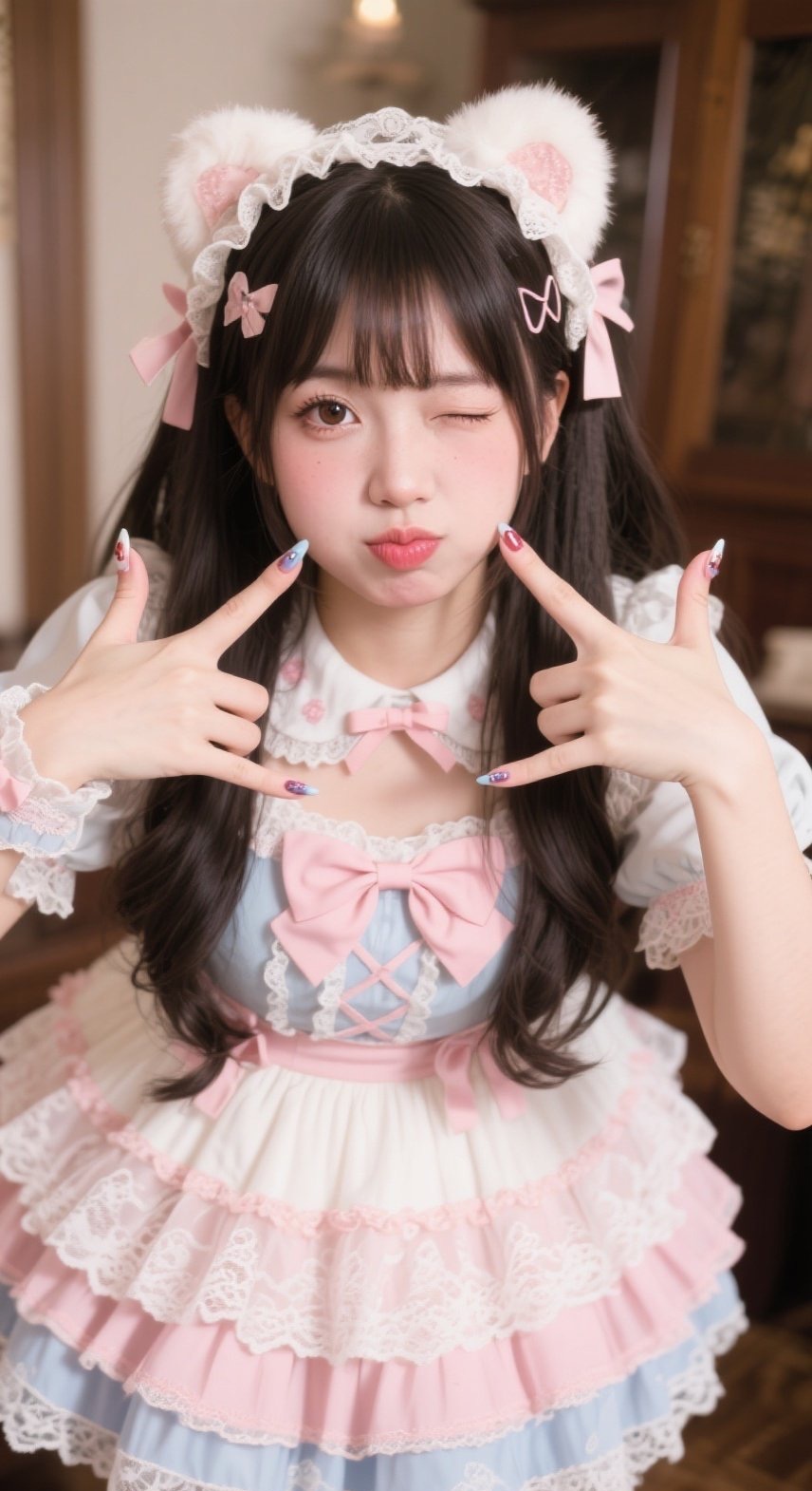 甜美少女娇羞低头，脸颊微红惹人心动