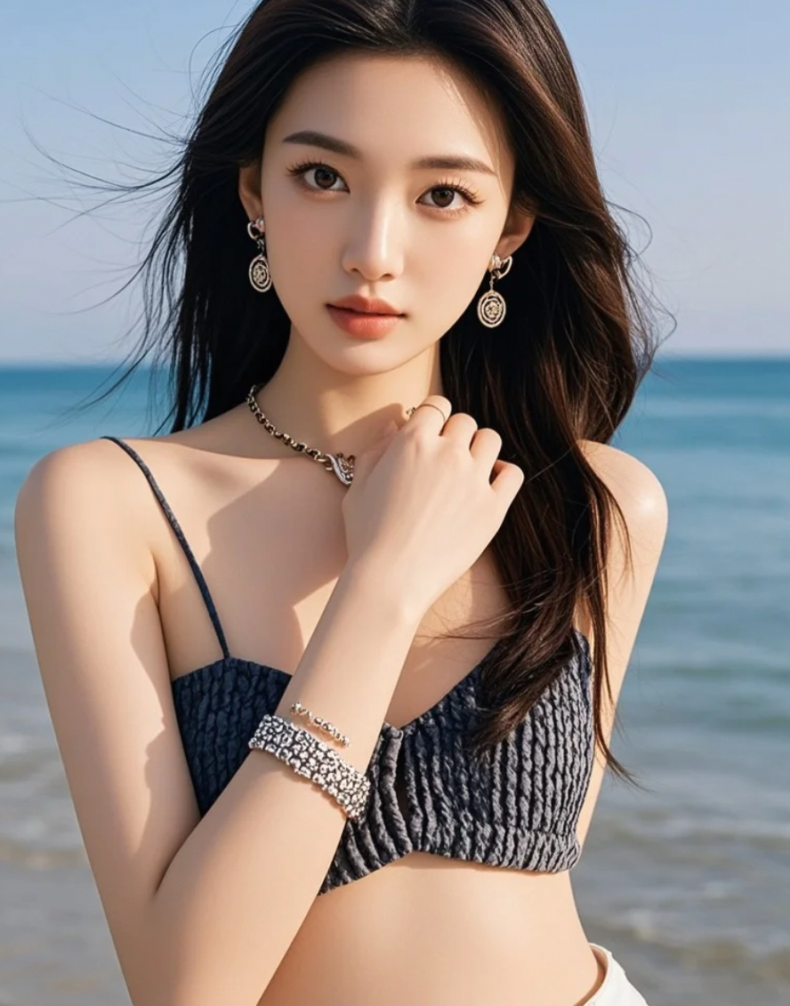 她眼中倒映着的是整片蔚蓝。