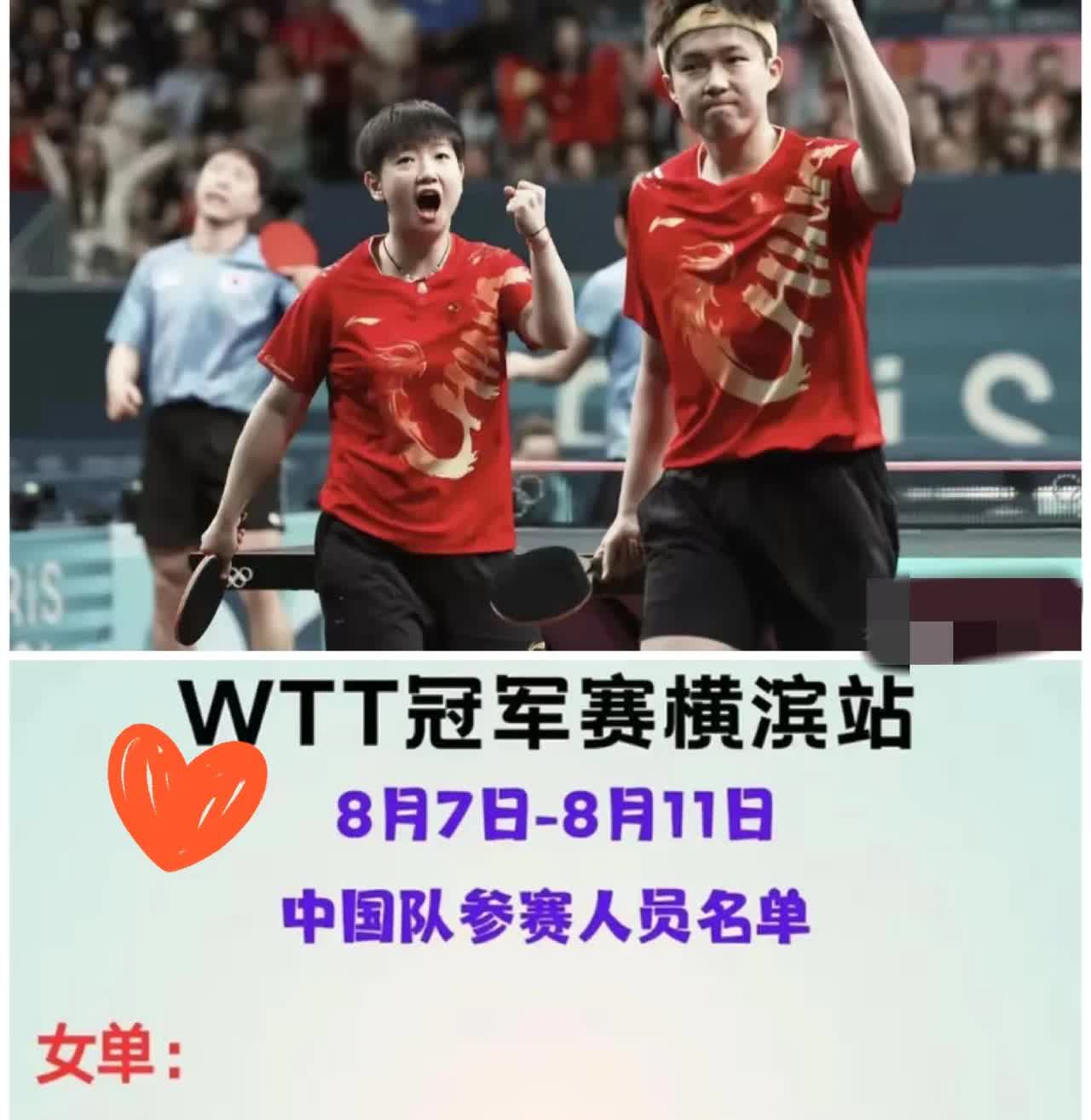 国乒出征wtt横滨

奥运金卡破名额限制

孙颖莎王楚钦领衔出战

