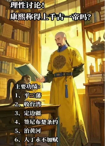 如果康熙都不能算千古一帝，清朝就没有千古一帝了，他就是清朝的唐太宗和汉武帝。
康