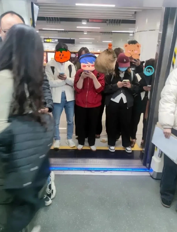 广东，一名女子乘坐地铁下班回家，当地铁到达一个站点，开了门之后，女子偶然发现，在