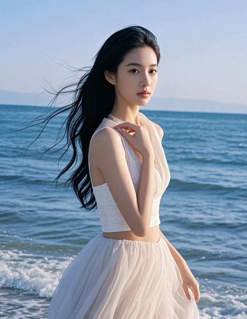 海是蓝色的梦，而她是梦里最亮的那一眼。