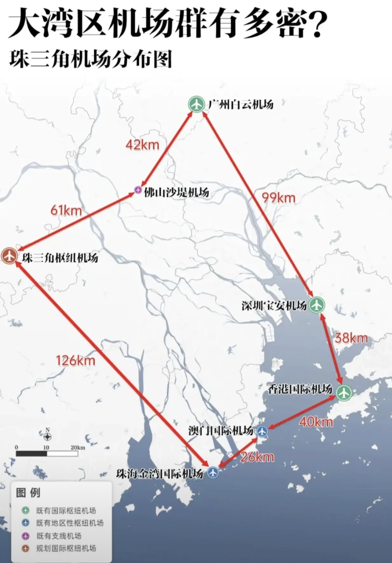 如果深圳机场选址龙岗/坪山  ，广州机场选址番禺/南沙，这样的布局是最好的，可惜