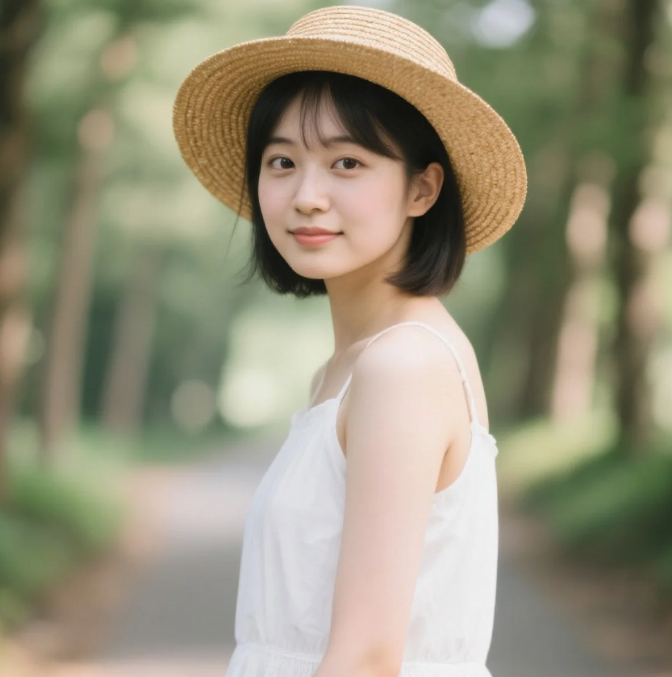 林间小路上，她的步伐轻盈如同飘落的树叶。
