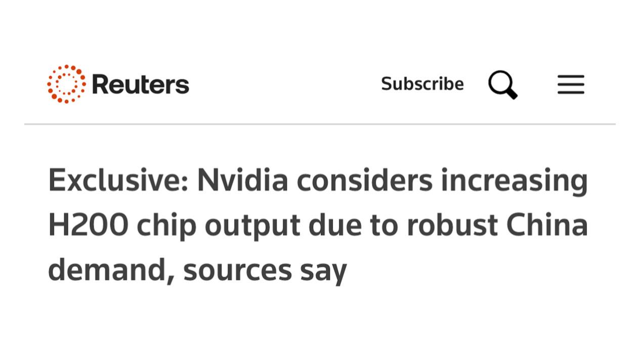 路透社原文解读：国内需求旺盛，英伟达计划扩大H200芯片产能