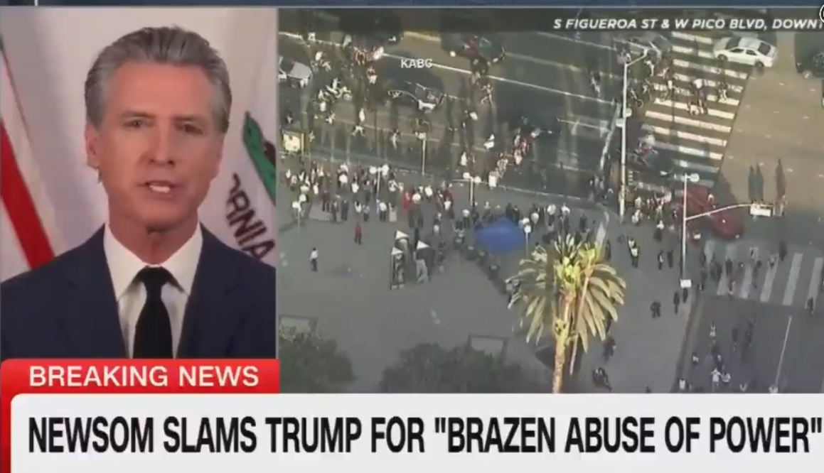 纽森终于反了，号召全美国人民共同讨贼，主持人已称纽森为“总统”

6月11日，纽
