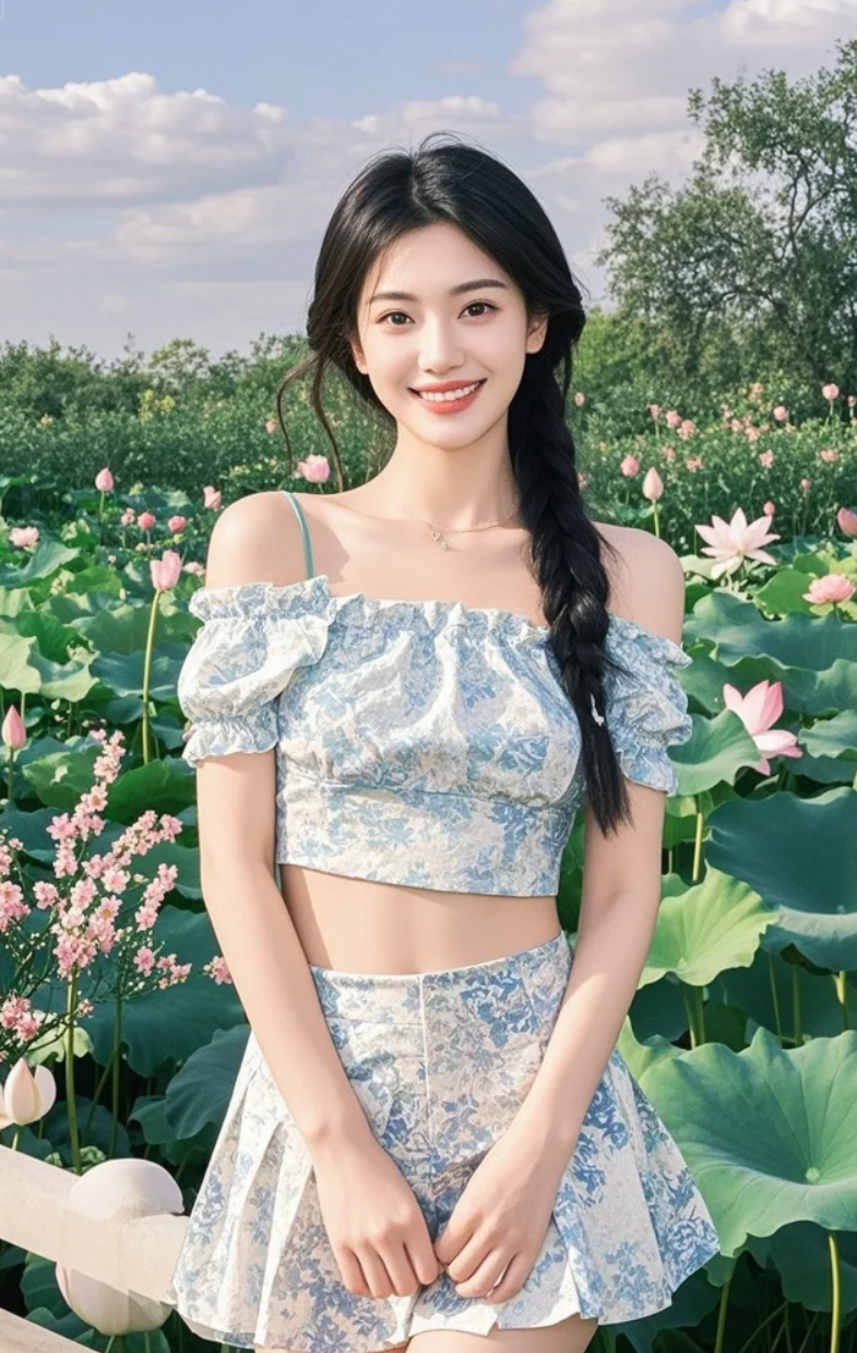 荷塘边的神秘女子，美得让人移不开眼