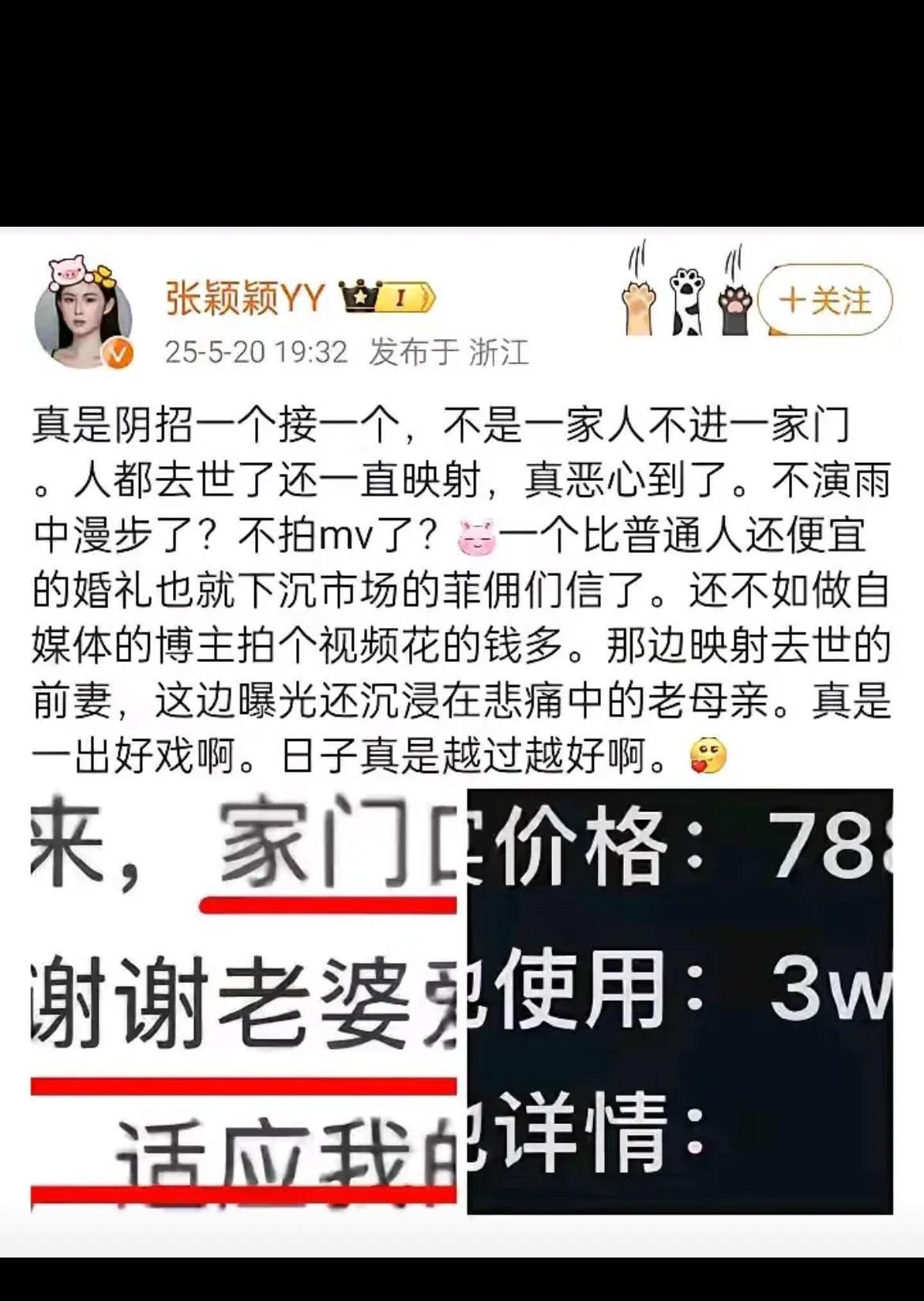 张颖颖在社交媒体上批评汪小菲的婚礼，称其恶心且廉价，对汪小菲的回应表示不屑一顾，