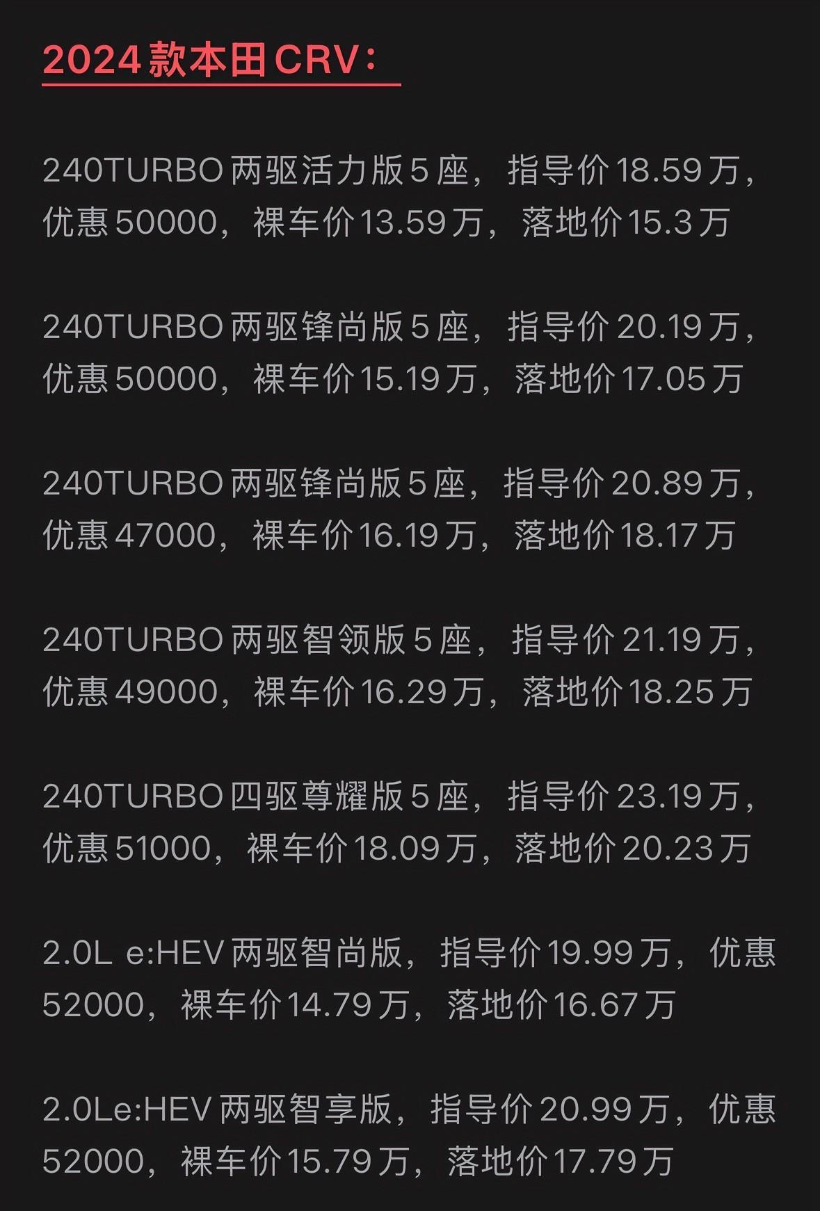 朋友22万落地的混动CRV，如今只要16万多就行，都说本田保值，但也背不住新车降
