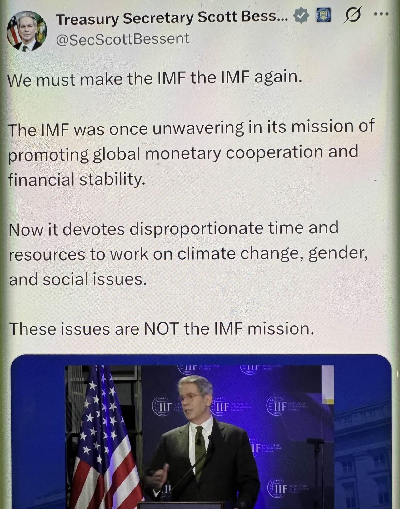 重磅消息！IMF“大祸临头”！美国财长#贝森特#谴责国际货币基金组织：我们必须让