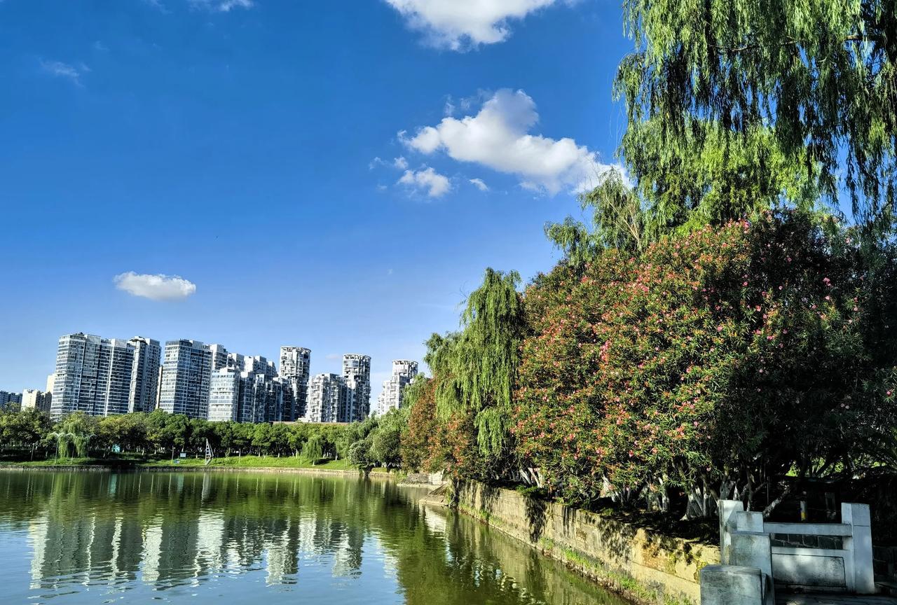 #分享你随手拍的风景#
湛蓝湛蓝的天空，洁白洁白的云彩，晶亮晶亮的湖光，星星点点
