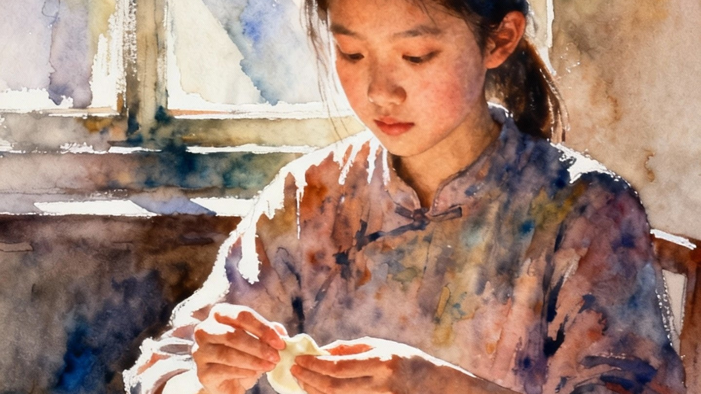 饺子里的水彩画——都是时光饺子里的那枚硬币