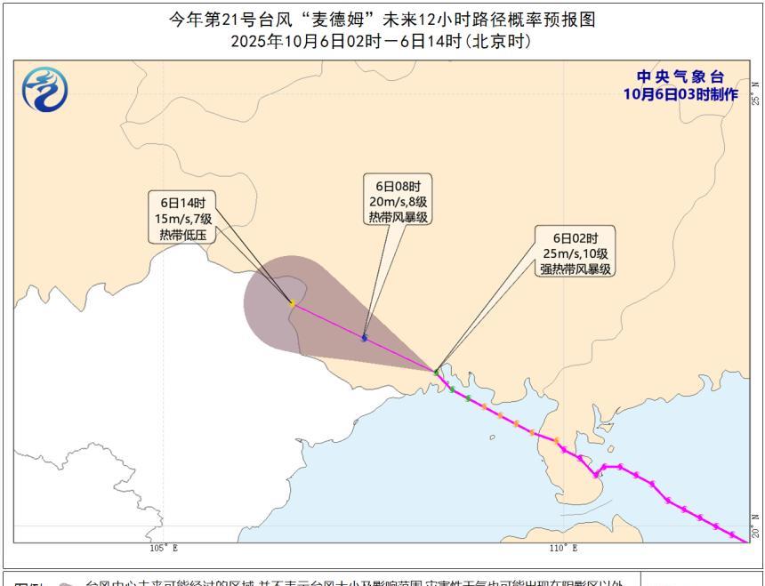 台风“麦德姆”二次登陆广西防城港，6日起对海南岛的影响趋于结束！据中央气象台预报