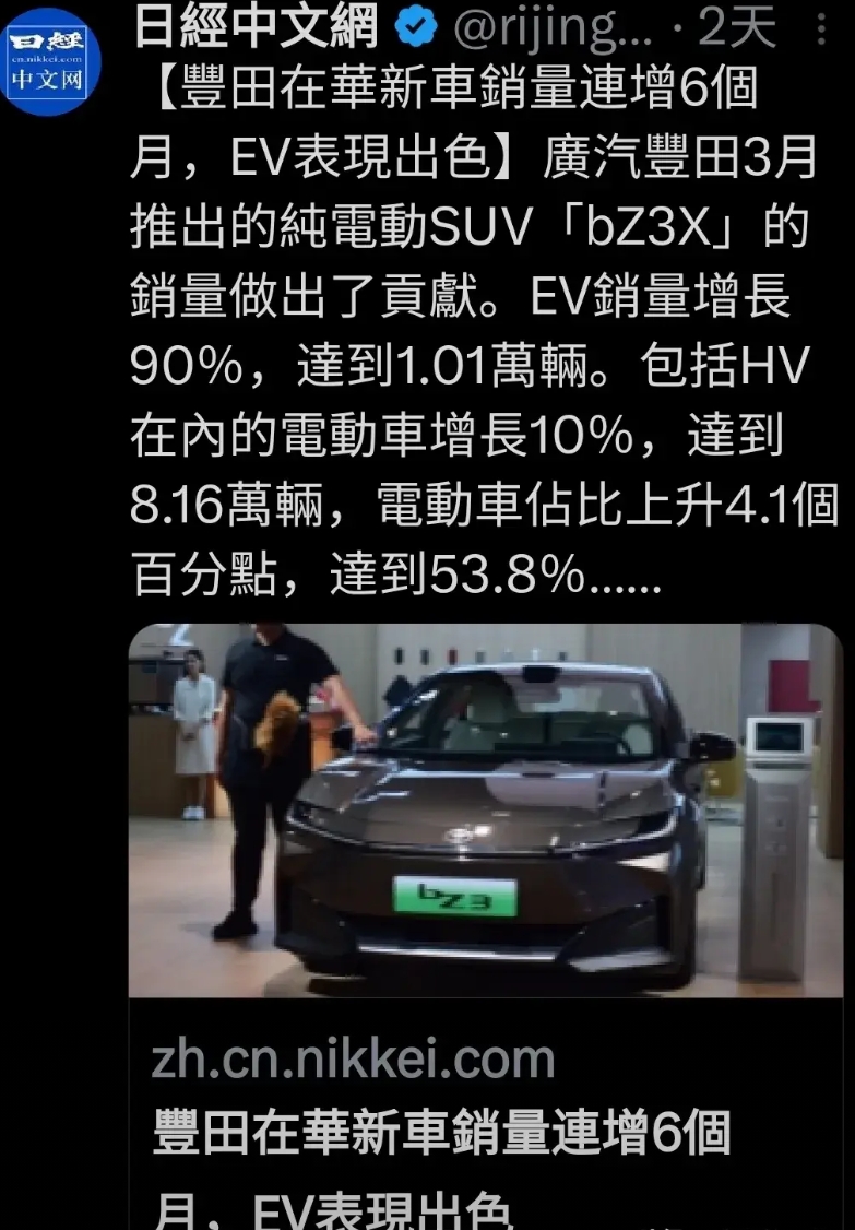 难以相信，丰田不是快被比亚迪干倒闭了吗？怎么在国内的销量竟然连续6个月增长，电动