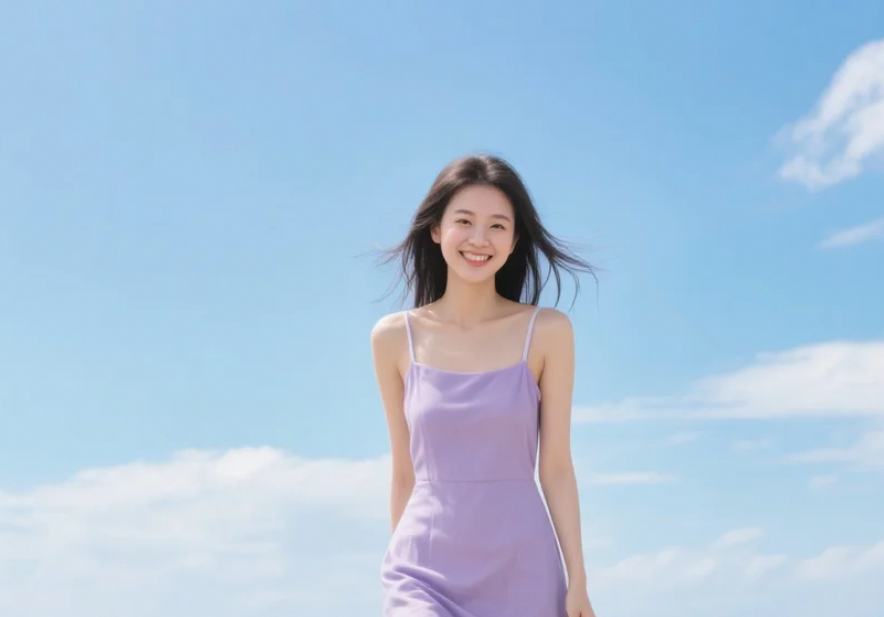 今天在海滩散步的时候，我穿上了这条裙子，希望能给你带来一份惊喜。