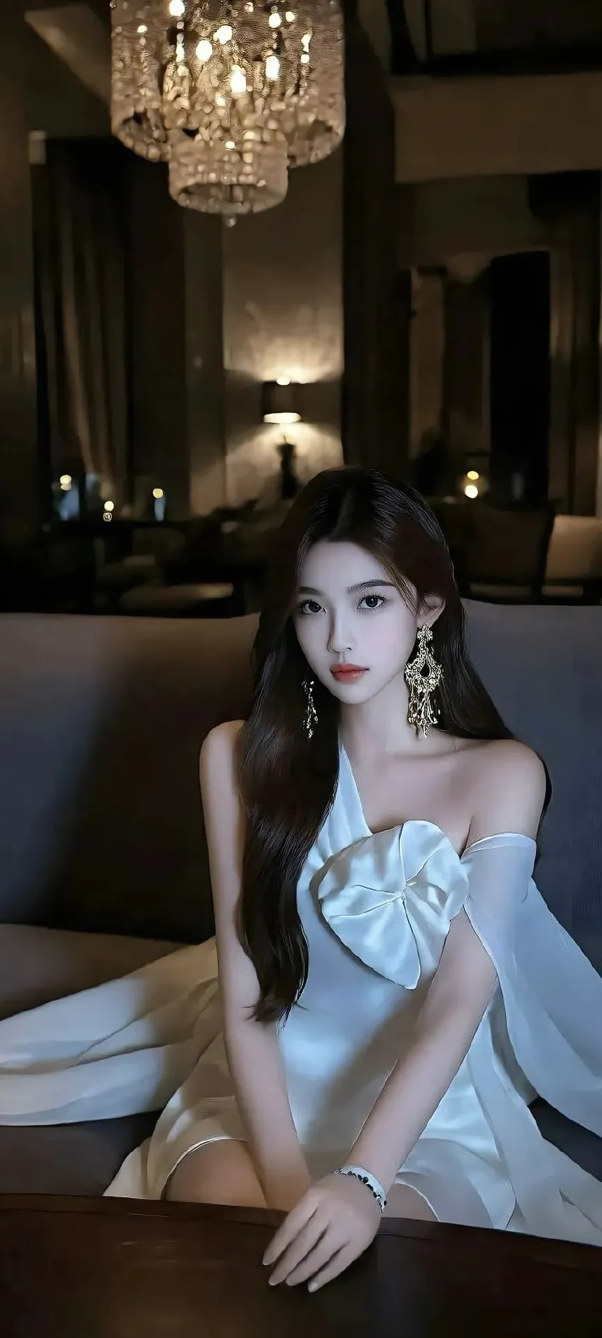 优雅白裙，闪耀耳环，夜晚的奢华时光