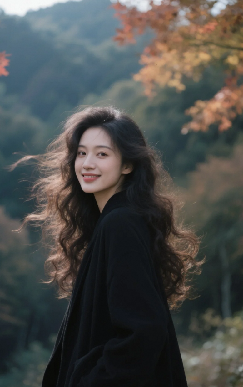 枫叶飘落时，她是最美的等待