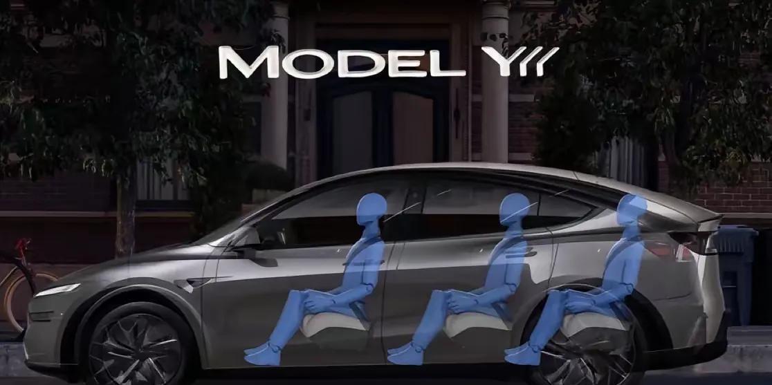 model y加长版，
第三排坐人的示意图已经出来了。
我分享这张图的原因主要是