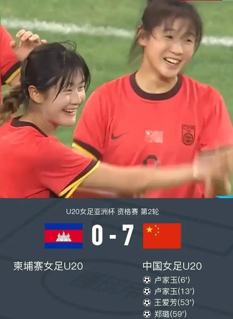 #足球[超话]# U20女足亚洲杯资格赛第二轮，中国女足U20对阵柬埔寨女足U2